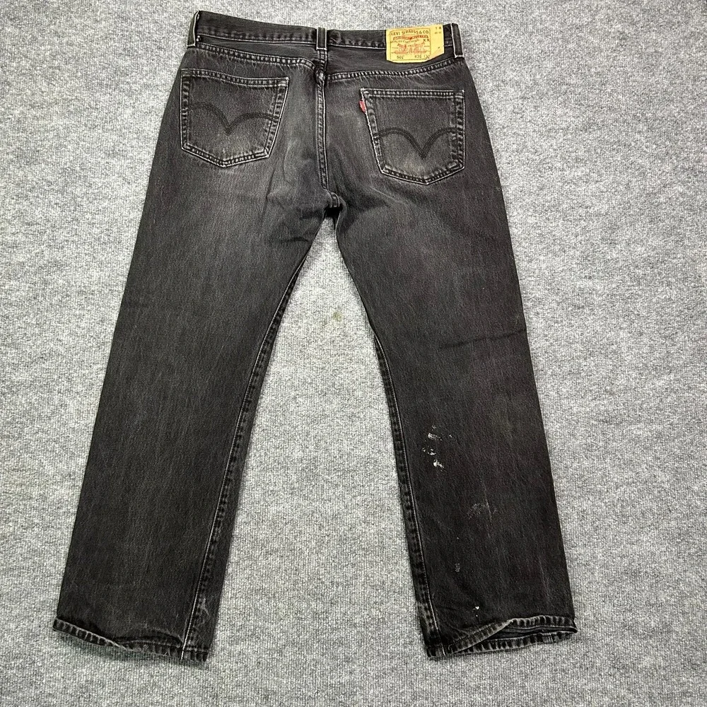 Levi's 501 Straight Leg Jeans Men's Faded Black Denim Classic Button Fly - 36X30
